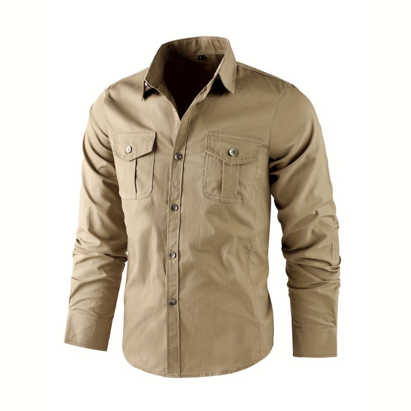 Men's cotton shirt - long sleeve, regular fit, with pockets