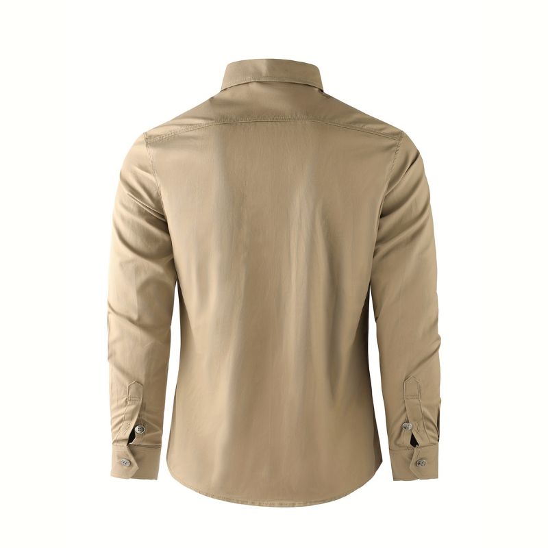 Men's cotton shirt - long sleeve, regular fit, with pockets