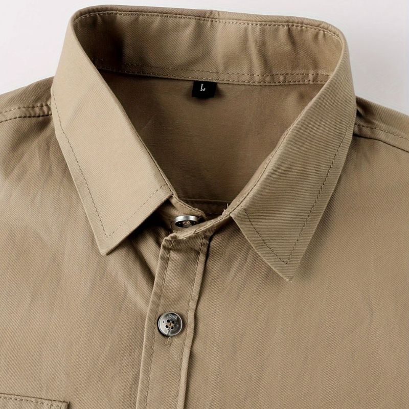 Men's cotton shirt - long sleeve, regular fit, with pockets