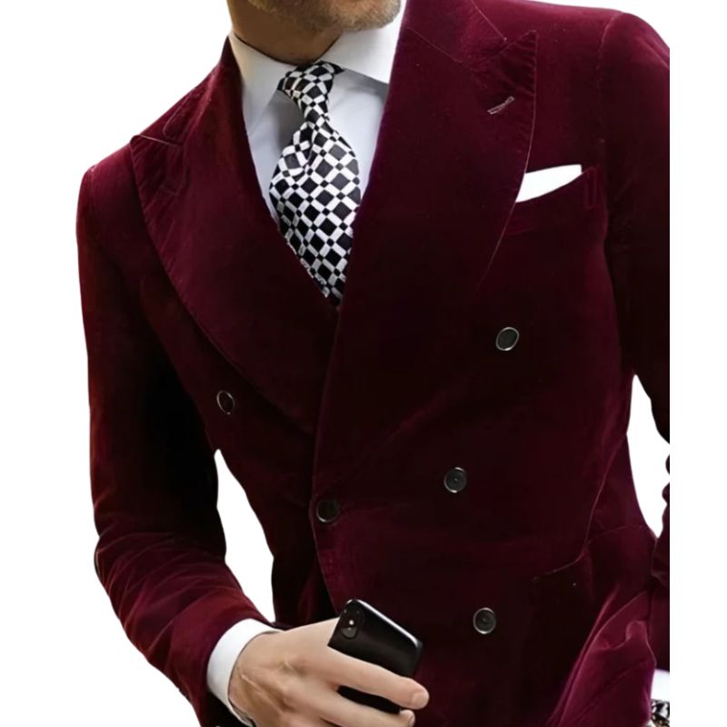 Ruben - Men's velvet blazer with double row of buttons and chest pocket