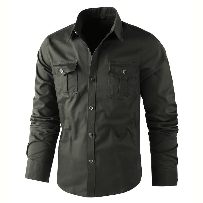 Men's cotton shirt - long sleeve, regular fit, with pockets