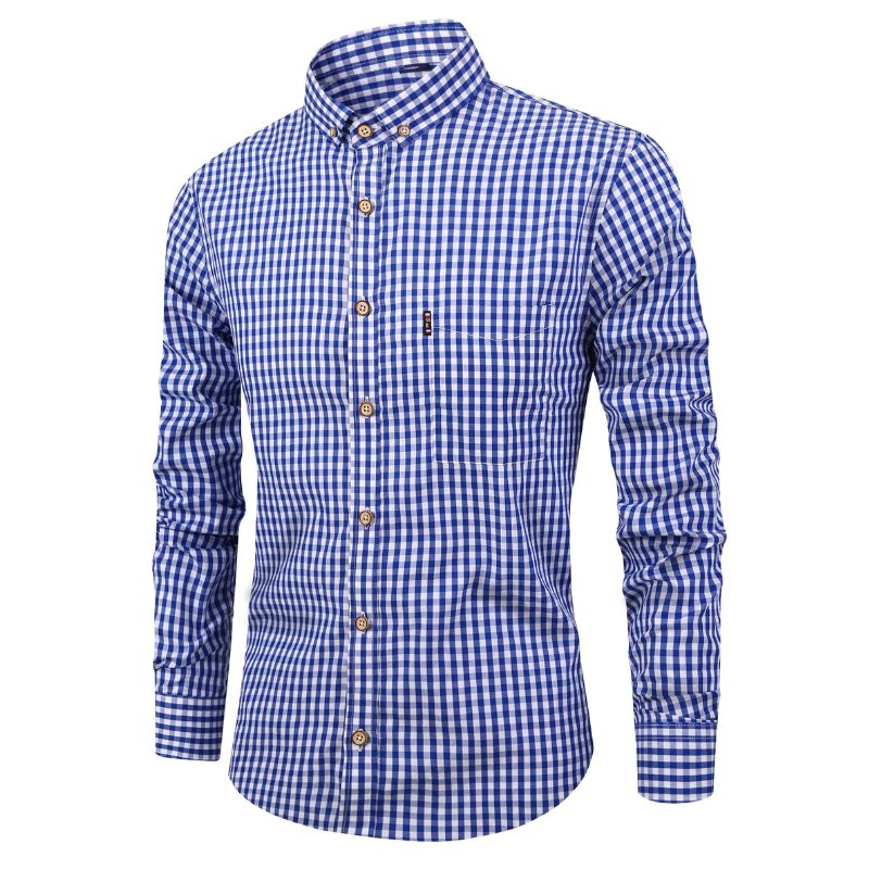 Men's casual checked shirt - breathable, long sleeves