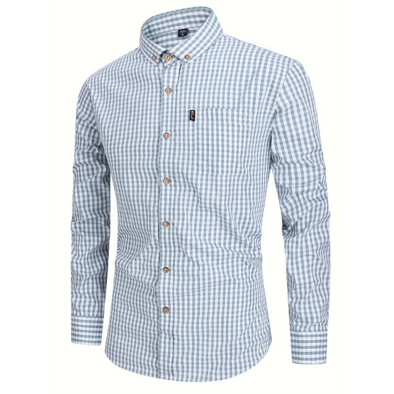 Men's casual checked shirt - breathable, long sleeves