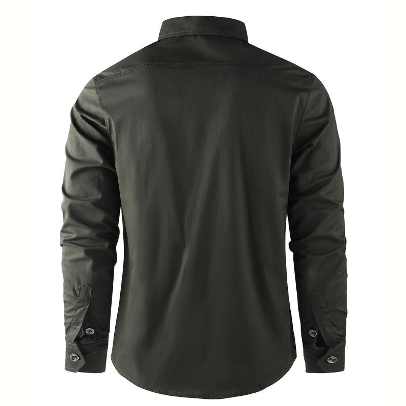 Men's cotton shirt - long sleeve, regular fit, with pockets