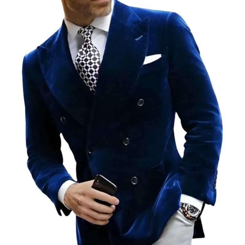 Ruben - Men's velvet blazer with double row of buttons and chest pocket