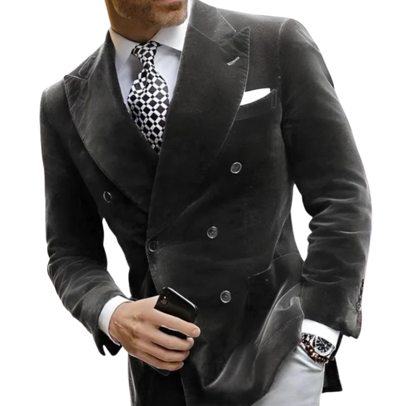 Ruben - Men's velvet blazer with double row of buttons and chest pocket