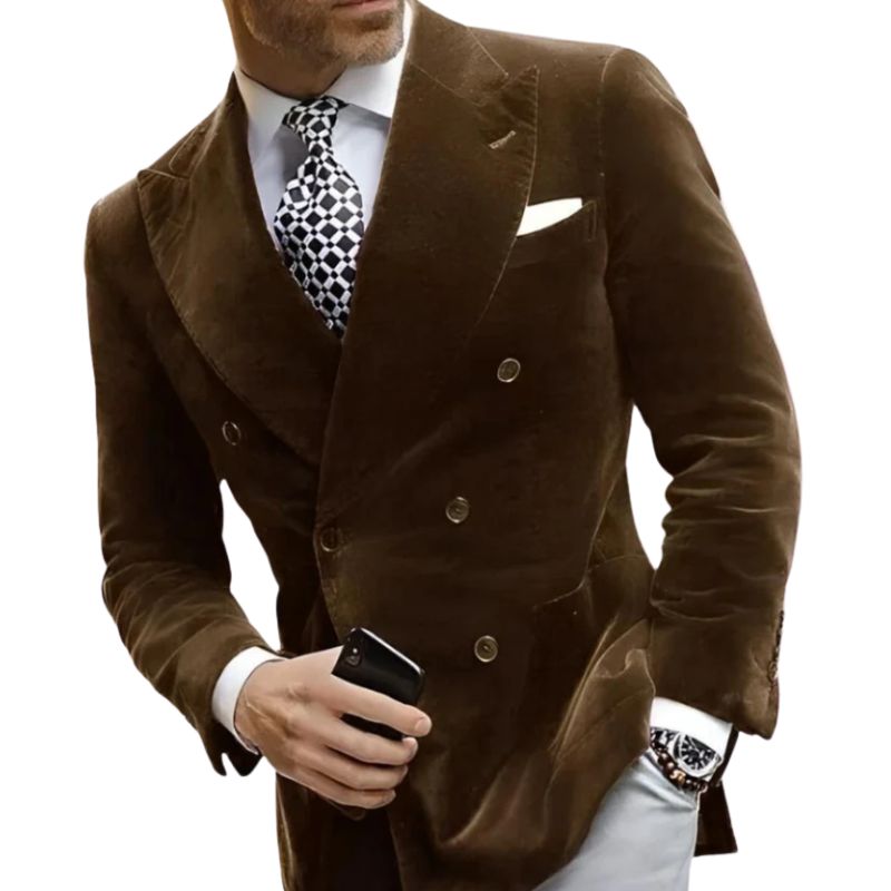 Ruben - Men's velvet blazer with double row of buttons and chest pocket