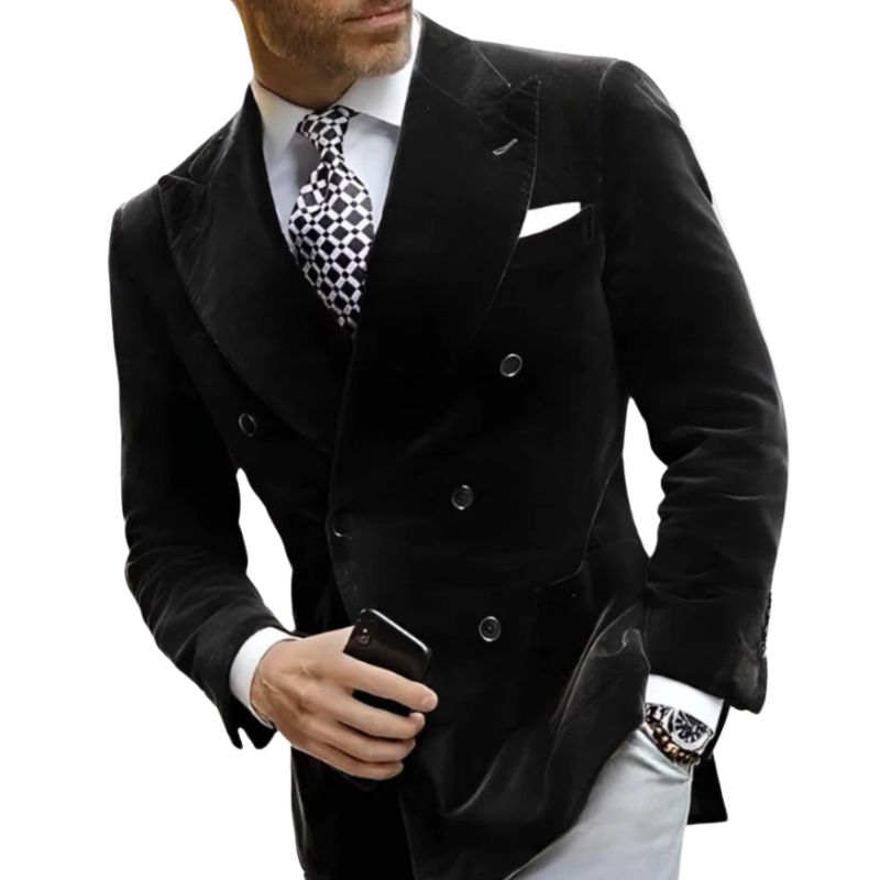 Ruben - Men's velvet blazer with double row of buttons and chest pocket