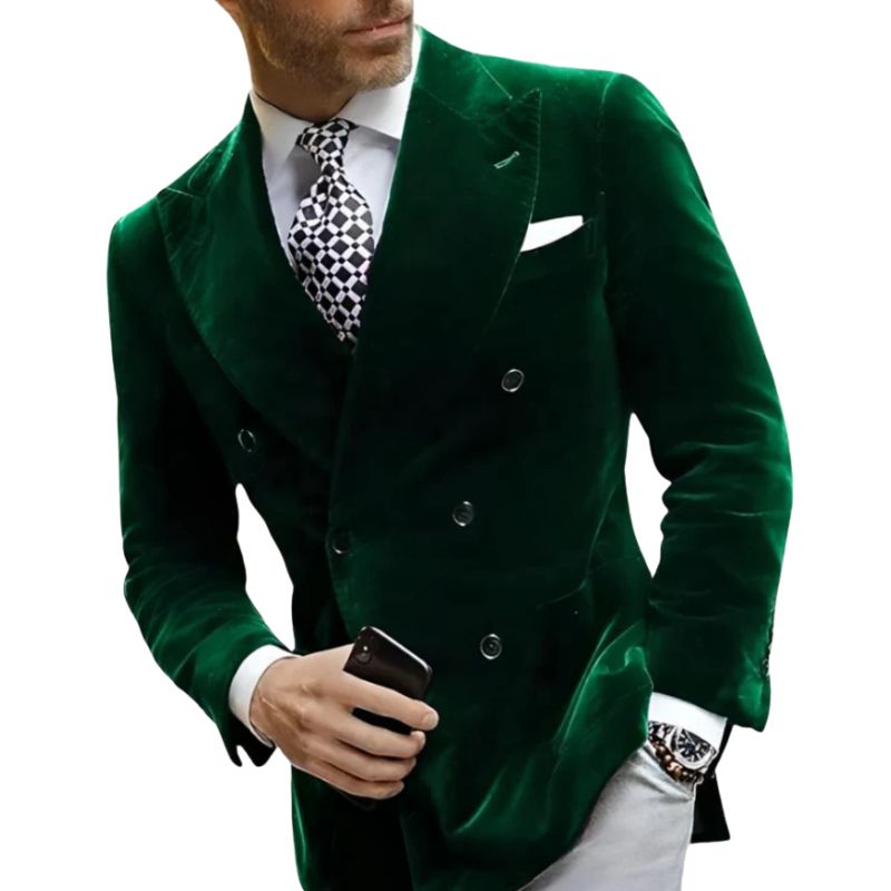 Ruben - Men's velvet blazer with double row of buttons and chest pocket