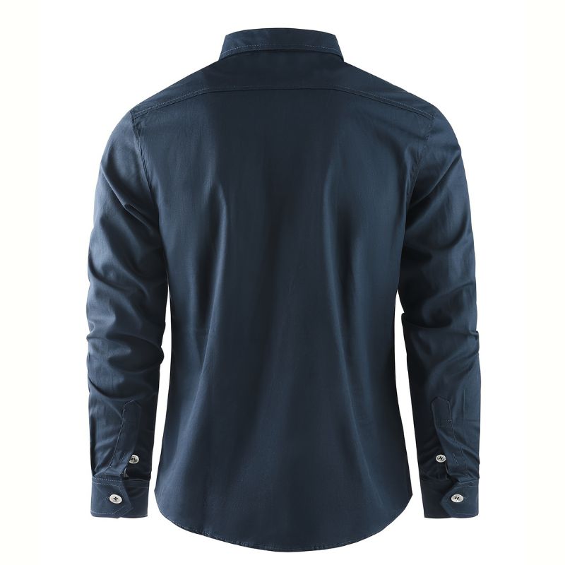 Men's cotton shirt - long sleeve, regular fit, with pockets