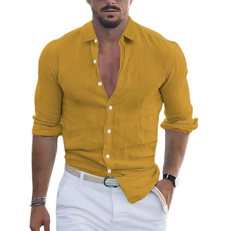 Gavin - Men's linen shirt with turn-down collar