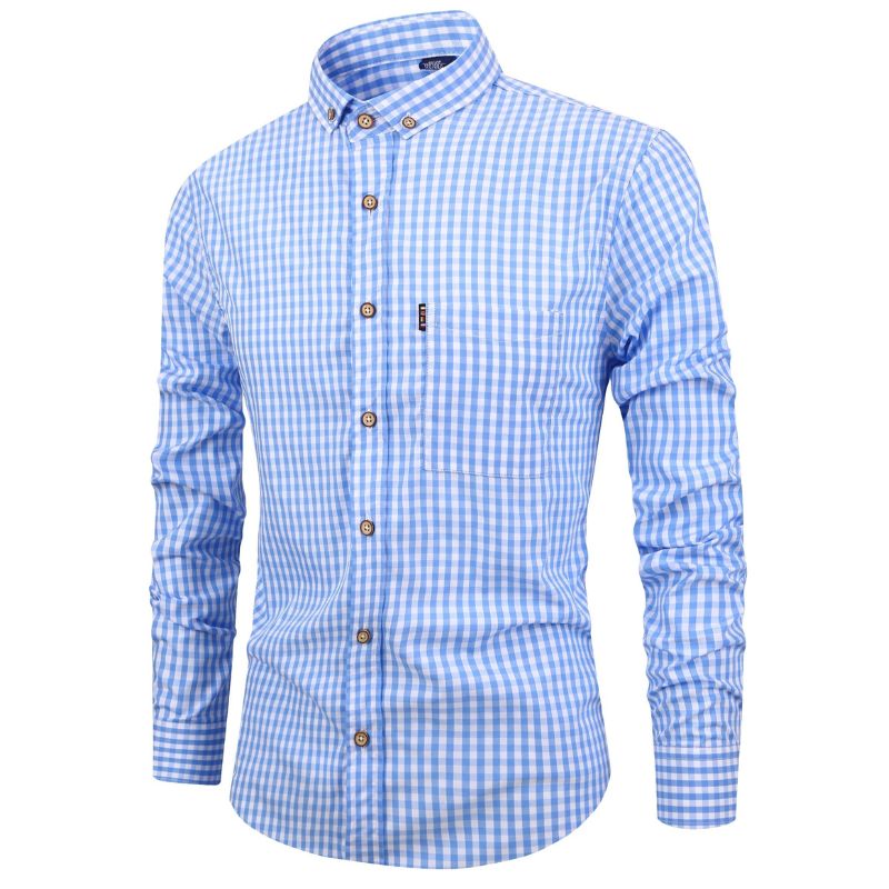 Men's casual checked shirt - breathable, long sleeves
