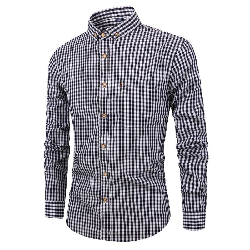 Men's casual checked shirt - breathable, long sleeves