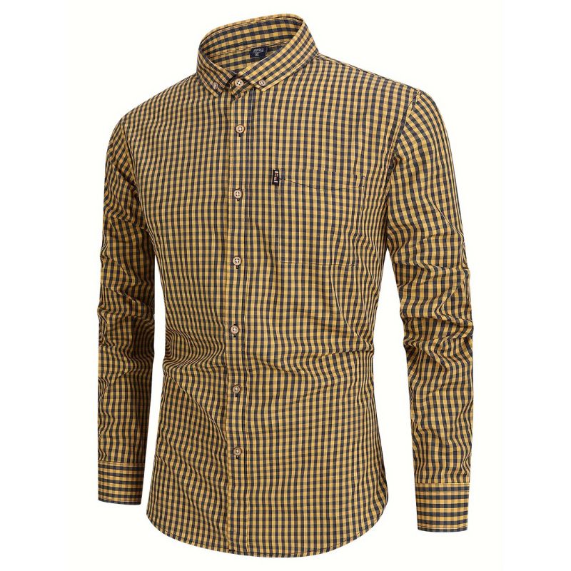 Men's casual checked shirt - breathable, long sleeves