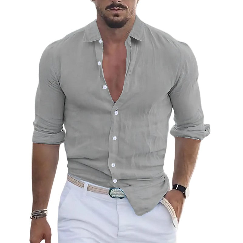 Gavin - Men's linen shirt with turn-down collar