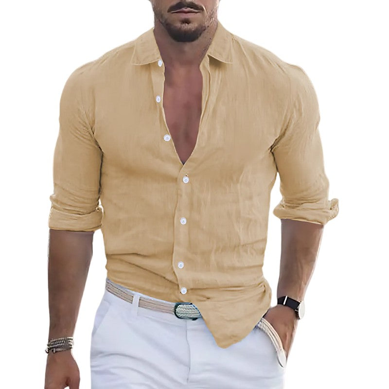 Gavin - Men's linen shirt with turn-down collar