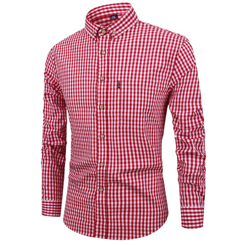Men's casual checked shirt - breathable, long sleeves