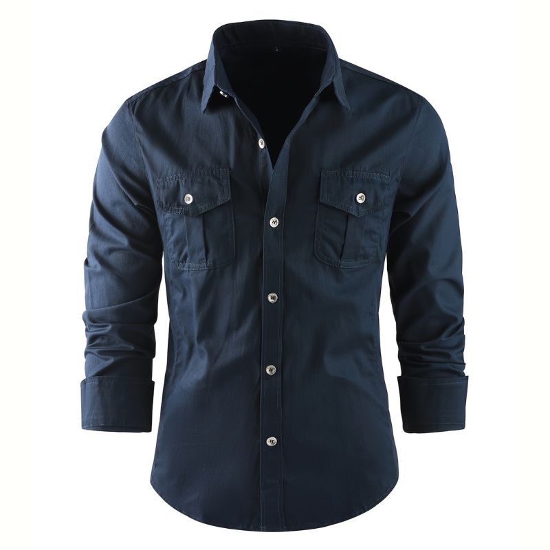 Men's cotton shirt - long sleeve, regular fit, with pockets