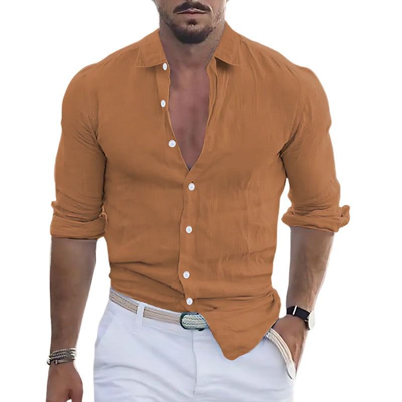 Gavin - Men's linen shirt with turn-down collar